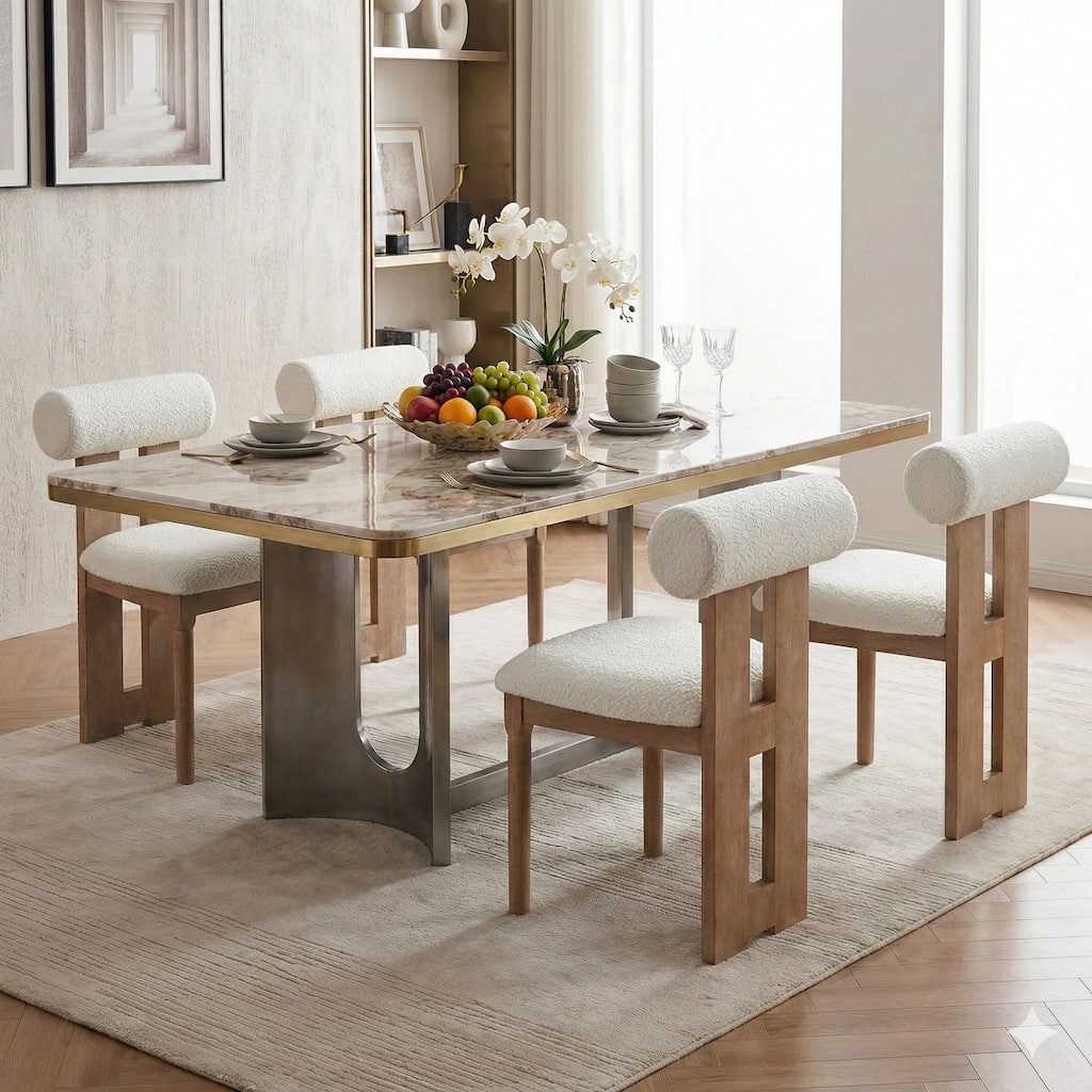 SEYNAR Set of 4 Modern Linen Upholstered Dining Chairs with Bolster Backrest