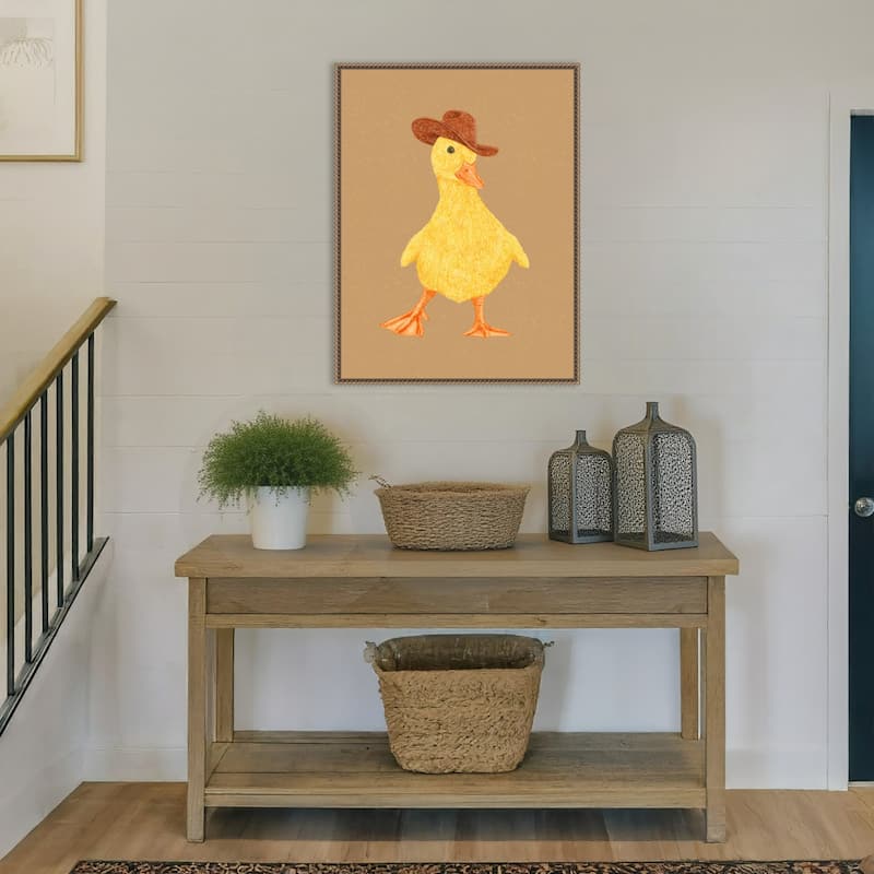 Daphne the Cowgirl Duckling by Anyone Can Yeehaw Framed Canvas Wall Art Print - Sylvie Beaded Gold