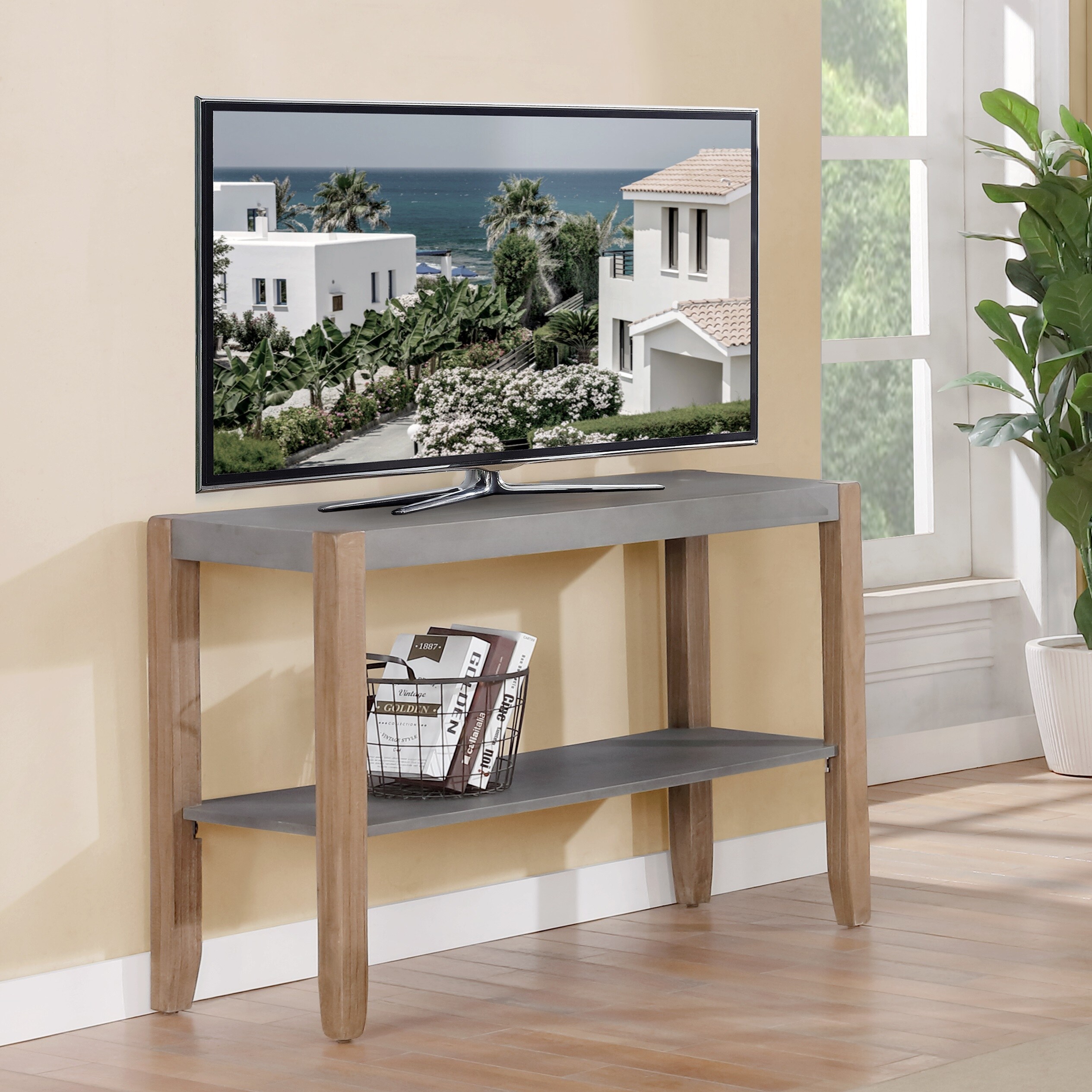 Shop The Gray Barn Enchanted Acre Faux Concrete And Wood Sofa Console Table On Sale Overstock 31299665