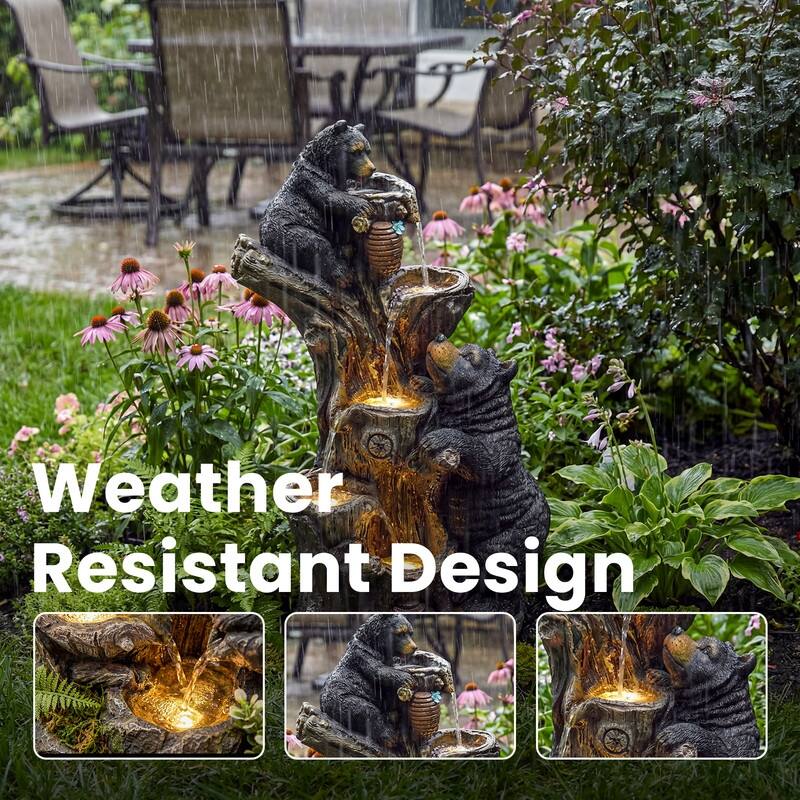 Vbal Resin Bears and Honeycomb 4-Tier water extraction Outdoor Fountain with LED Light