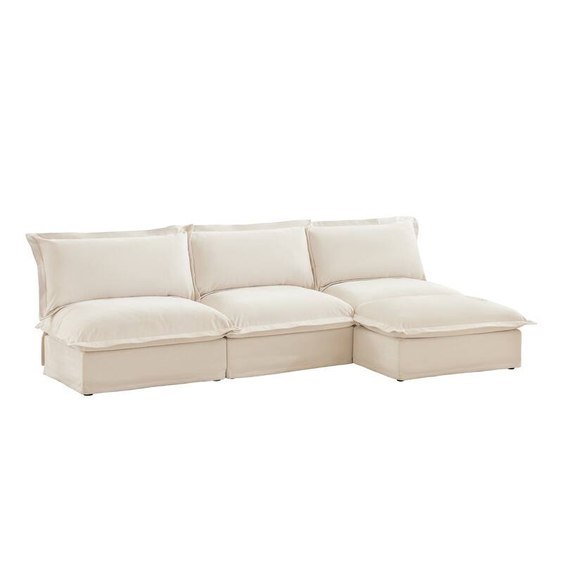109.8" Chenille Modular Sectional with Reversible Ottoman and 3-Seater Armless Design & Free Combination