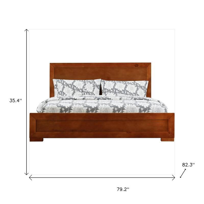 HomeRoots Brown Inlaid Panels Solid Wood King Bed Frame