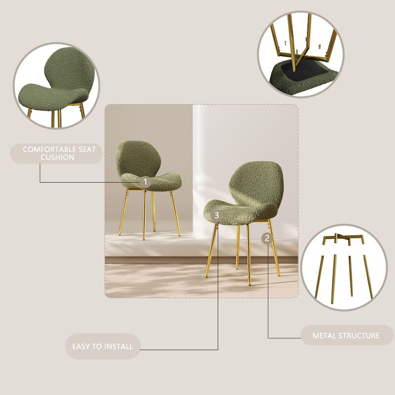 Minimalist Teddy Velvet 2 Piece Kitchen Dining Chair with Backrest, Gold Metal Legs for Dining Room Living Room Office Bedroom