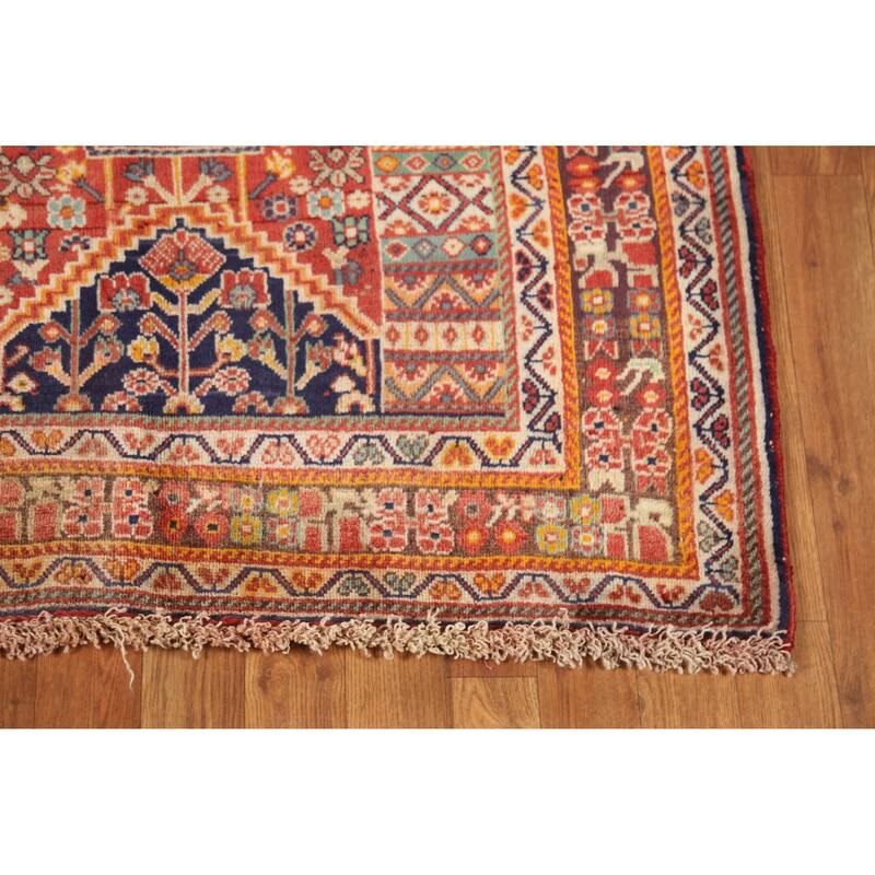 Hand Knotted Oriental 100% Wool Carpet Traditional Tribal Oranges & Rust Shiraz Area Rug - 5' 7'' X 3' 5''