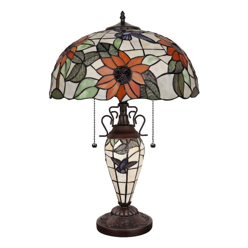 Tiffany-Style 3-Light Floral Double Lit Table Lamp 16" Shade
