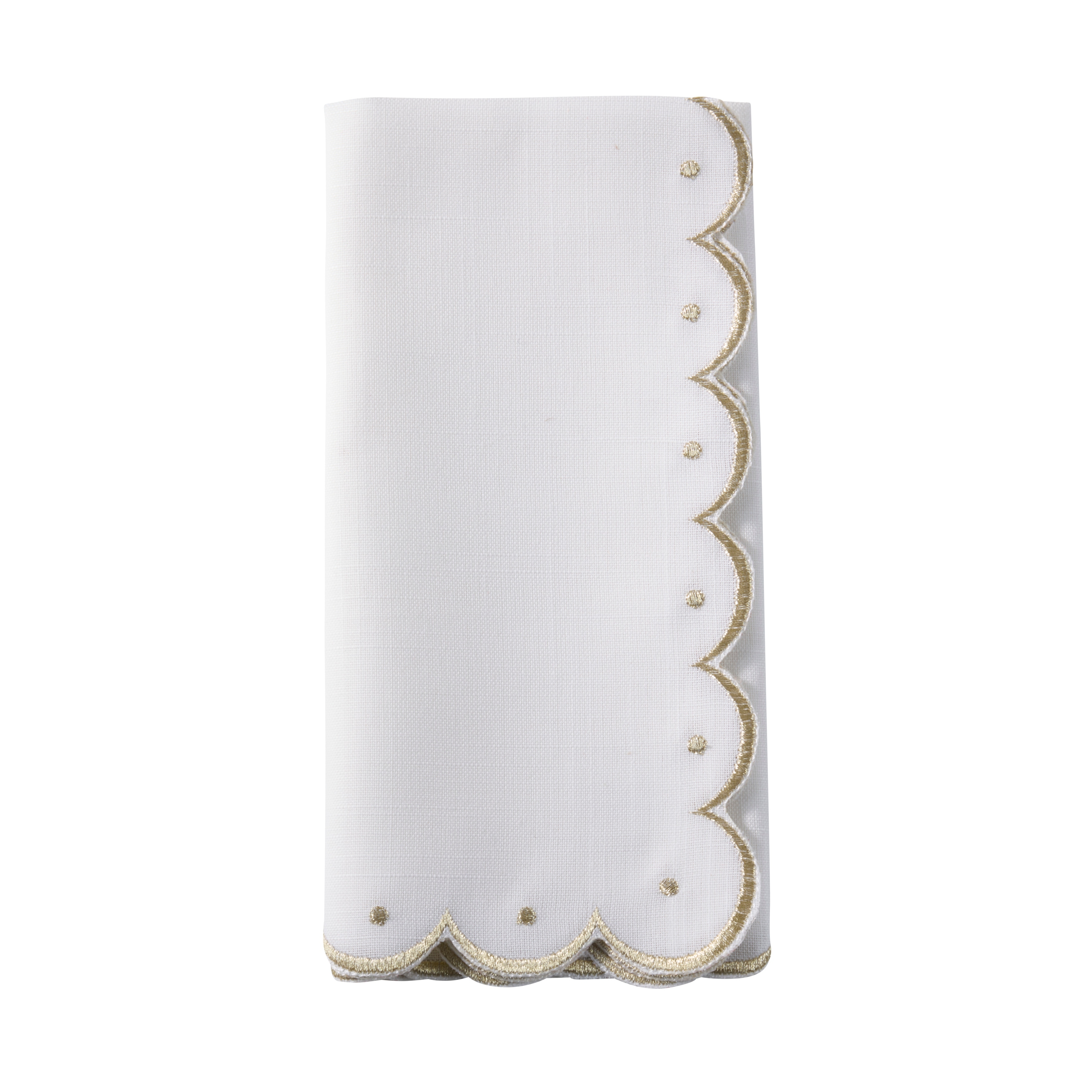 Scalloped Edge Cloth Napkins (Set of 4) - Embroidered Dinner Napkins for Formal Dining & Entertaining
