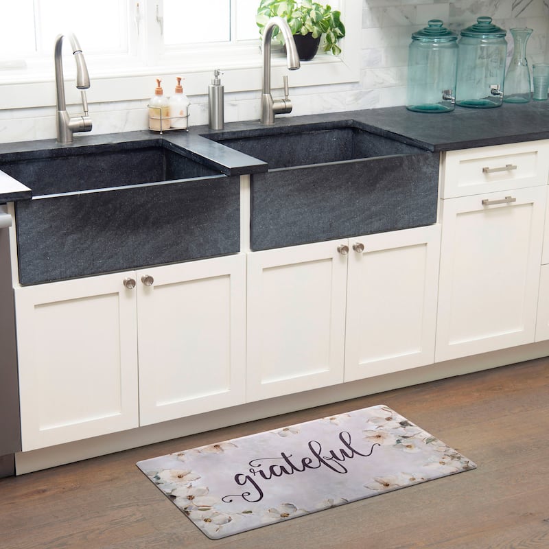 SoHome Cozy Living Grateful Floral Anti-Fatigue Kitchen Mat, Grey/Cream
