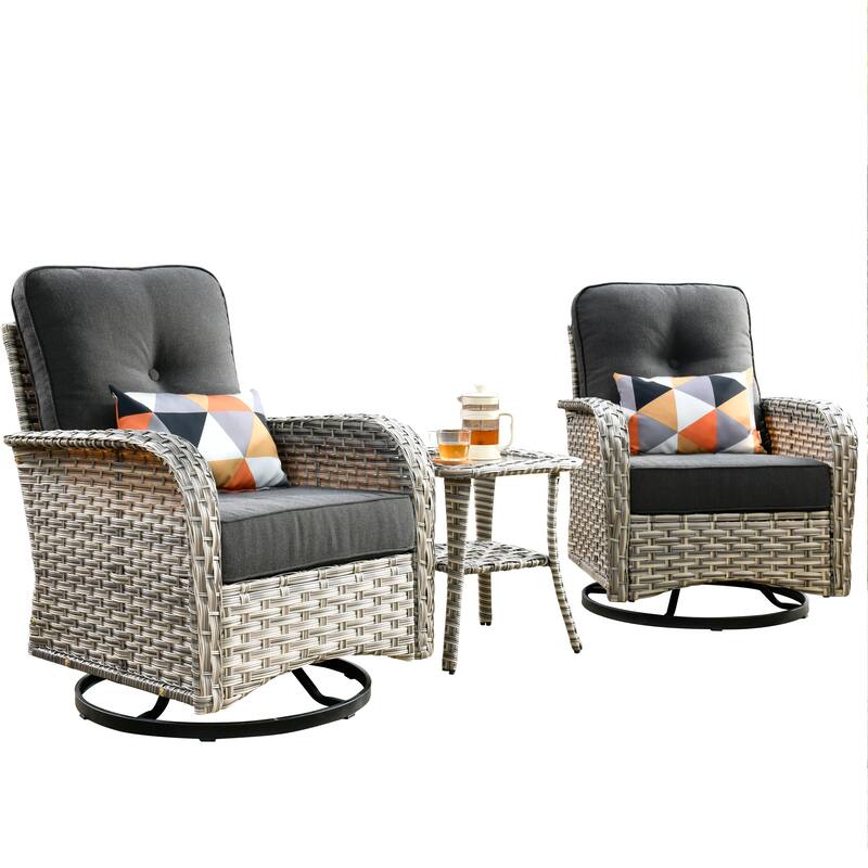 HOOOWOOO 3-piece Outdoor Patio Wicker Rattan High Back Swivel Chair Set