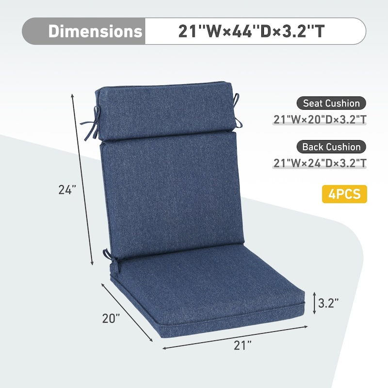 Aoodor Outdoor High Back Dining Chair Cushion Set, 44"x21"x3.2", Set of 4 - 44"x21"x3.2"