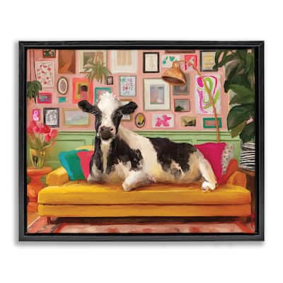 Stupell Cow in Whimsical Maximalist House Framed Floater Canvas Wall Art Design By Kamdon Kreations