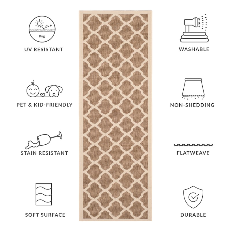 SAFAVIEH Courtyard Tuulikki Indoor /Outdoor Waterproof Trellis Patio Backyard Rug - 2'3" x 6'7" Runner - Brown/Bone