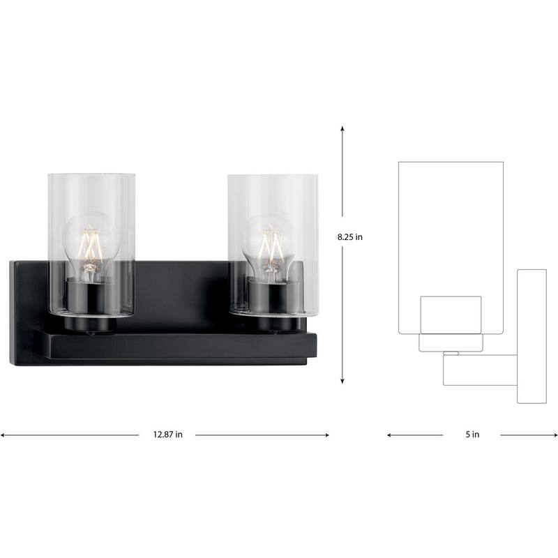 Goodwin Collection Two-Light Matte Black Modern Vanity Light with Clear Glass - Medium