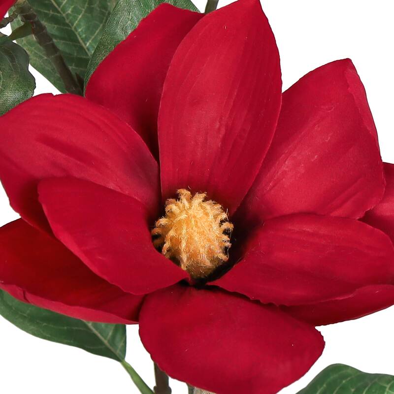 Set of 3 Red Artificial Magnolia Flower Stem Spray 32in - 32" L x 8" W x 5" DP