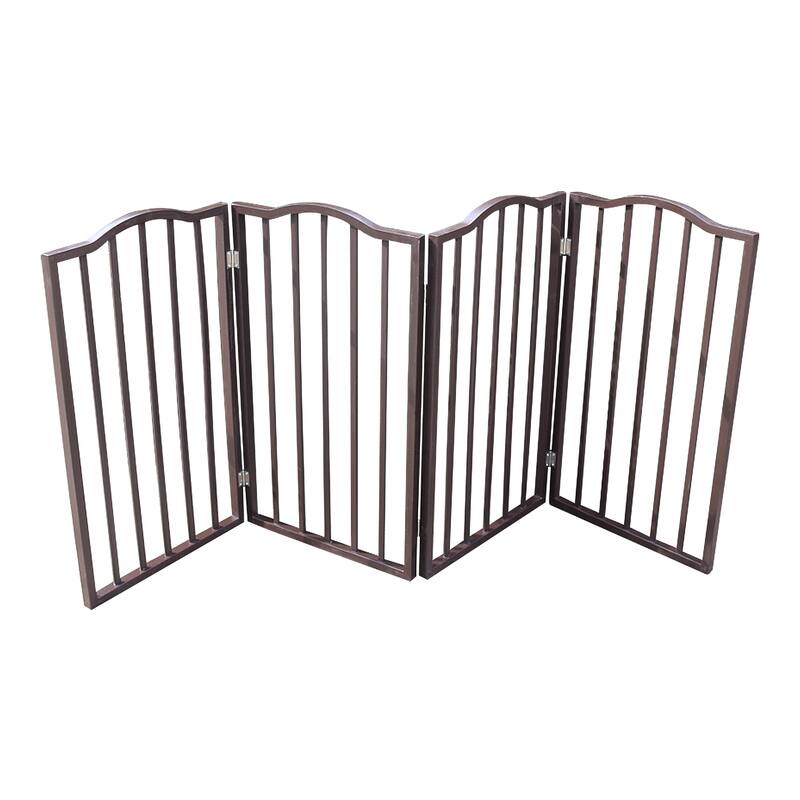 Pet Gate - Dog Gate For Doorways, Stairs Or House - Freestanding, Folding, Brown, Arc Wooden