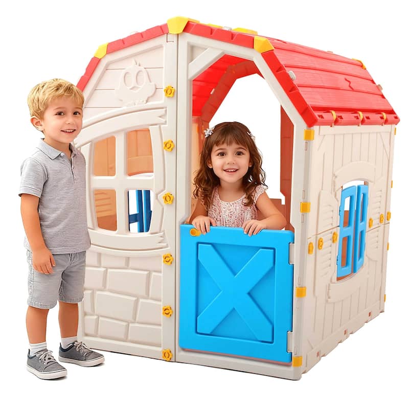 Costway Outdoor Kids Playhouse with Openable Door Windows for Home - See Details
