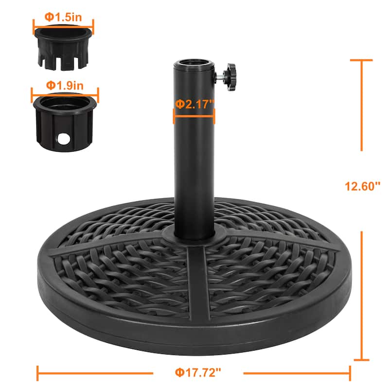 Outdoor Round Black Patio Umbrella Base, Resin and Concrete