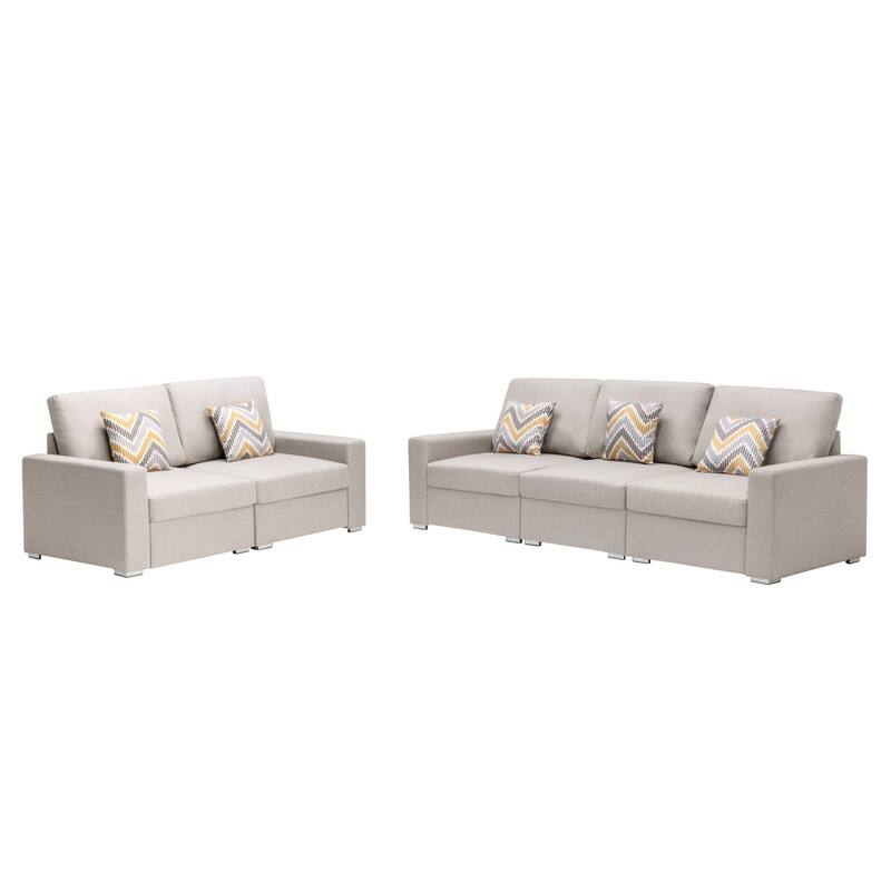 Beige Linen Sofa and Loveseat Living Room Set with Pillows and Interchangeable Legs