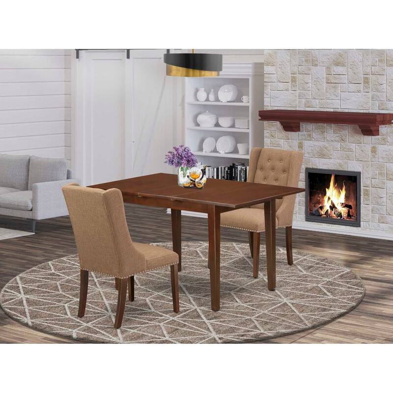 HomeStock 3-Pc Mahogany Finish Solid Wood Top With Butterfly Leaf Dining Table Set