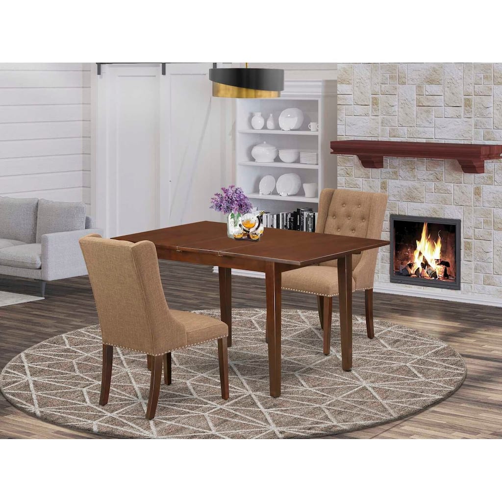 HomeStock 3-Pc Mahogany Finish Solid Wood Top With Butterfly Leaf Dining Table Set