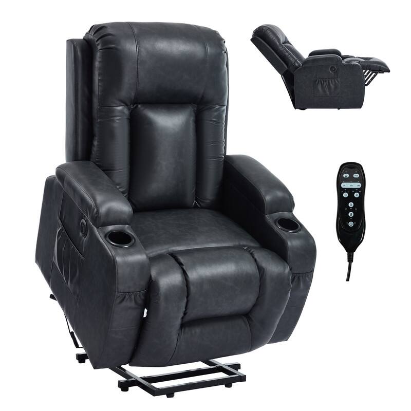 PU Infinite Position Power Lift Recliner with Massage, Heat & USB Charging - 350 LB Capacity