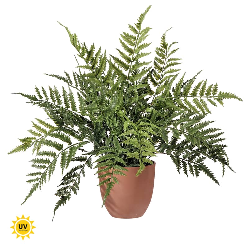 19" Potted UV Leather Fern
