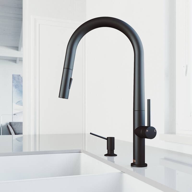 VIGO Greenwich Pull-Down Spray Kitchen Faucet - Faucet With Braddock Soap Dispenser - Matte Black