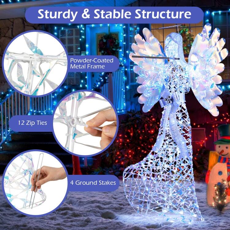 Clear-Blue Metal PVC 3D Lighted Angel with 250 LED Lights for Christmas Decor - 3 ft x 12.5" x 5.2 ft