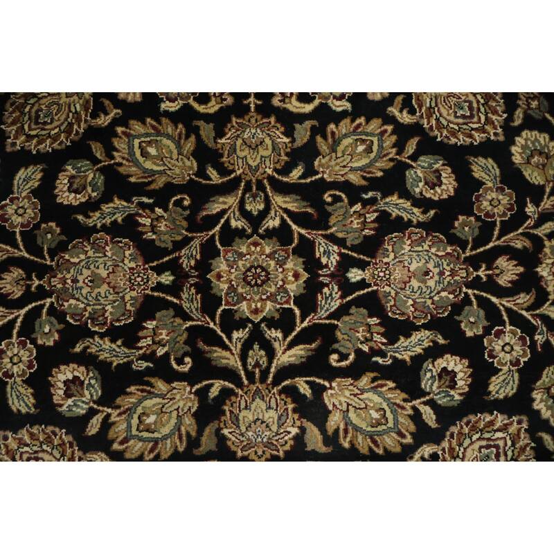 Hand Knotted Oriental 100% Wool Carpet Traditional All-Over Black Agra Area Rug - 9' 2'' X 6' 2''