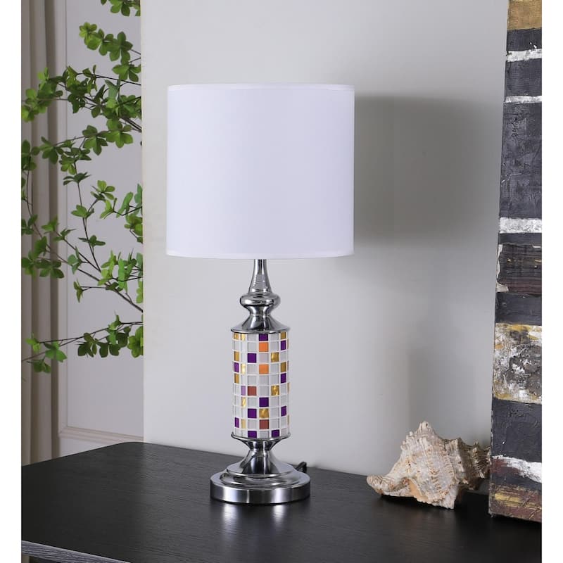 Contemporary 24" Silver Table Lamp with White Drum Shade and E26 Bulb Socket Chrome Metal Base - 24" H x 11" W x 11" D