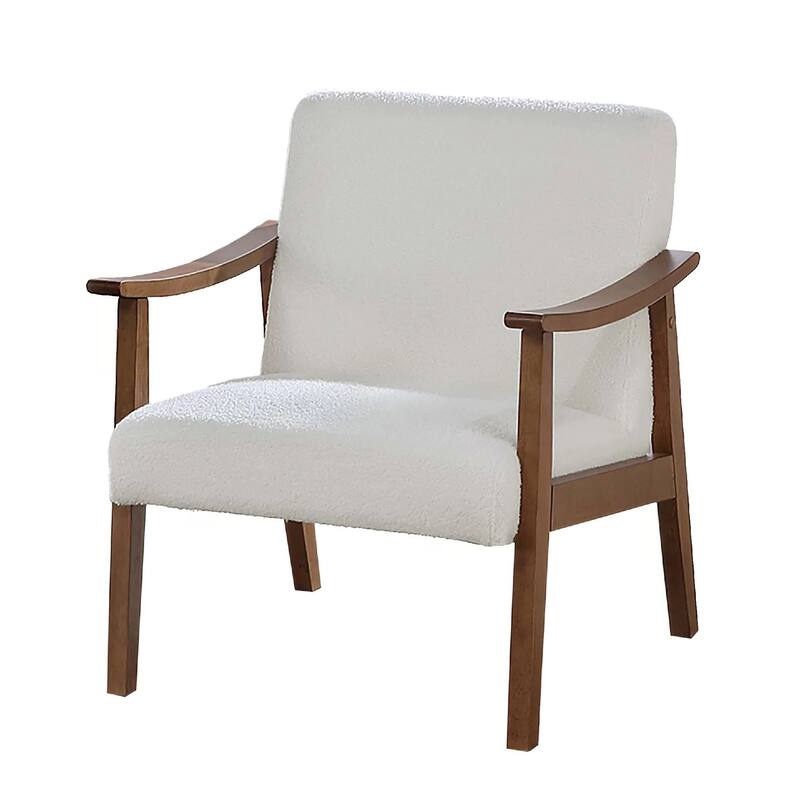 Onile Classic Accent Chair, White Wool Fabric, Wood, Foam Cushions