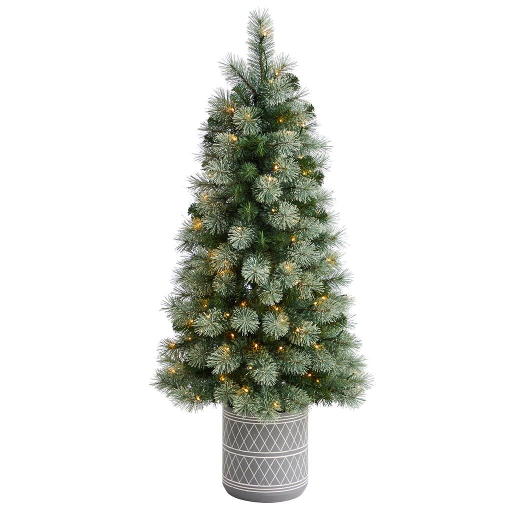 4.5’ Pre-lit Nova Scotia Artificial Christmas Potted Tree, LED Lights - 4.5 Foot
