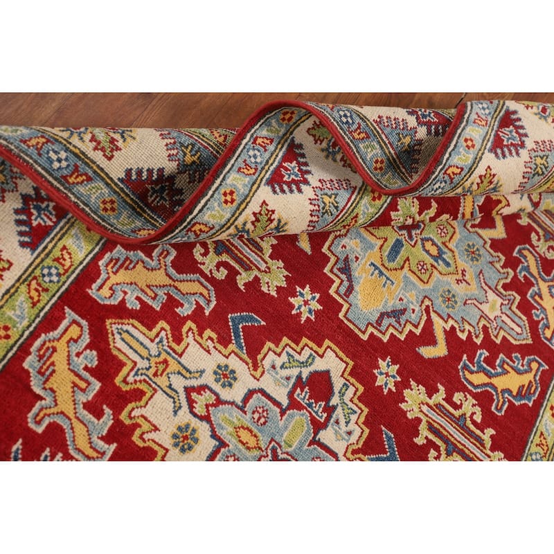 Traditional Kazak Oriental Area Rug Hand-Knotted Red Wool Carpet - 4'2" x 6'5"