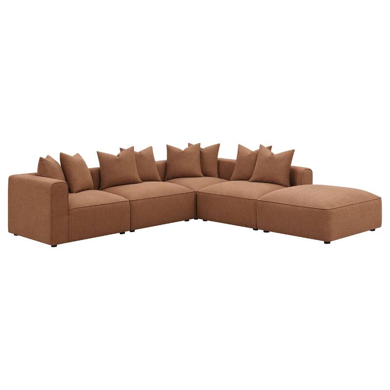 Hani 6pc Modular Sectional Sofa with Ottoman, Rich Brown, 10 Pillows