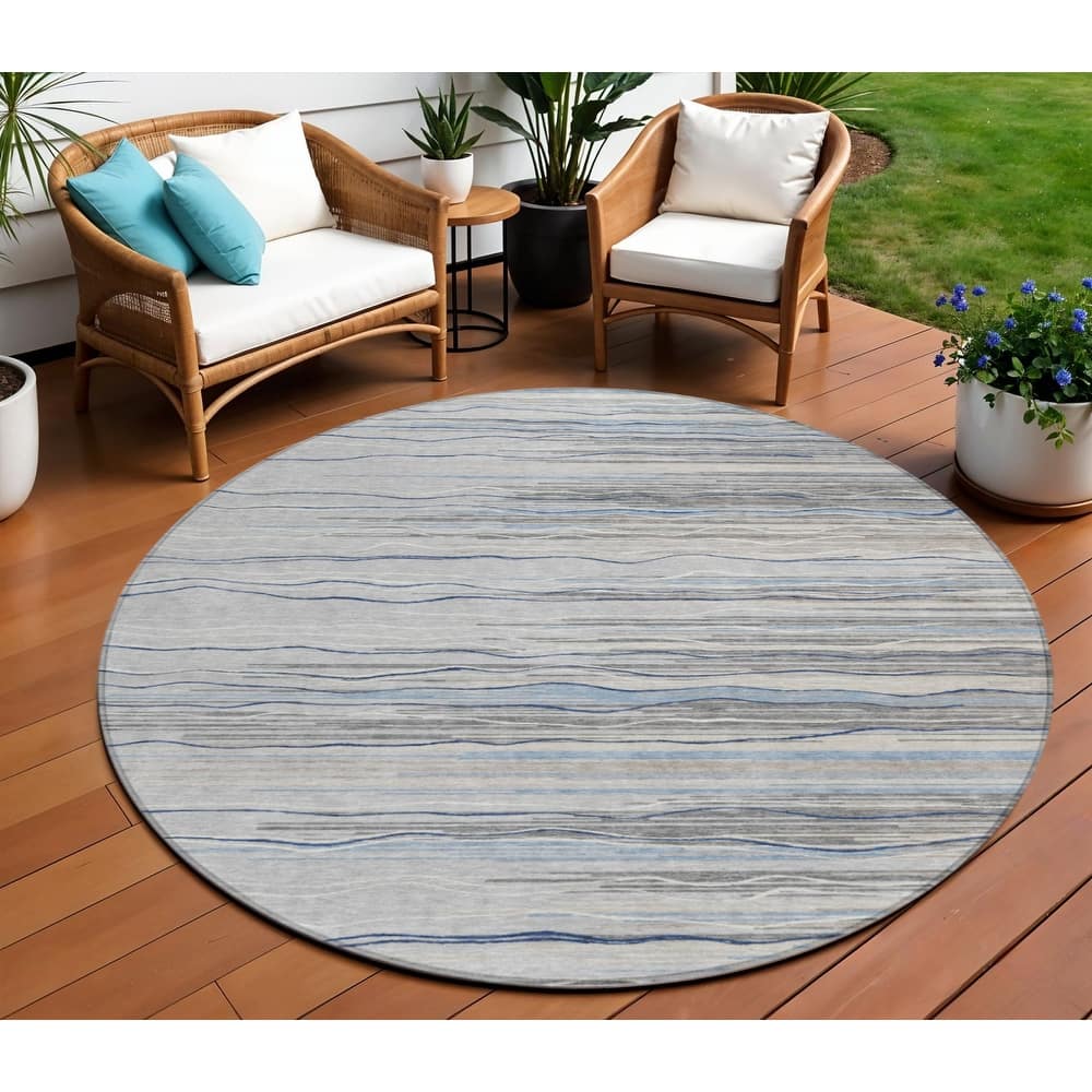 HomeRoots Striped Transitional Rectangle Outdoor Rug