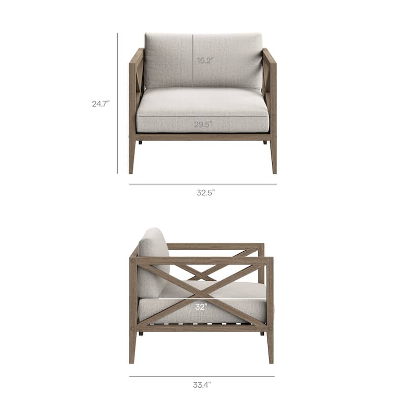 Northlake 3-Piece Outdoor Patio Teak Wood Furniture Set with Armchair and Side Table