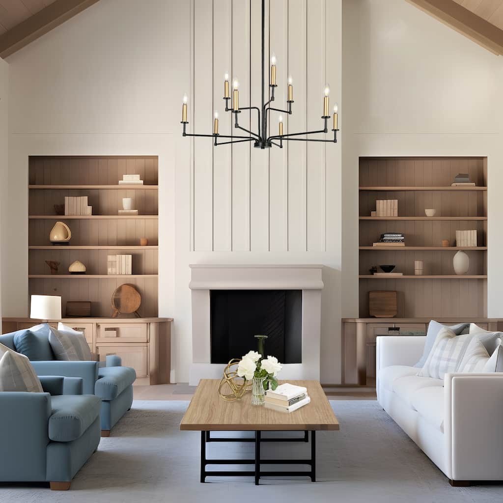 Modern Tradition 9-Light Chandeliers Black Gold Chandeliers Light Fixtures for Dining Room - 36.2 " × 17.3 "