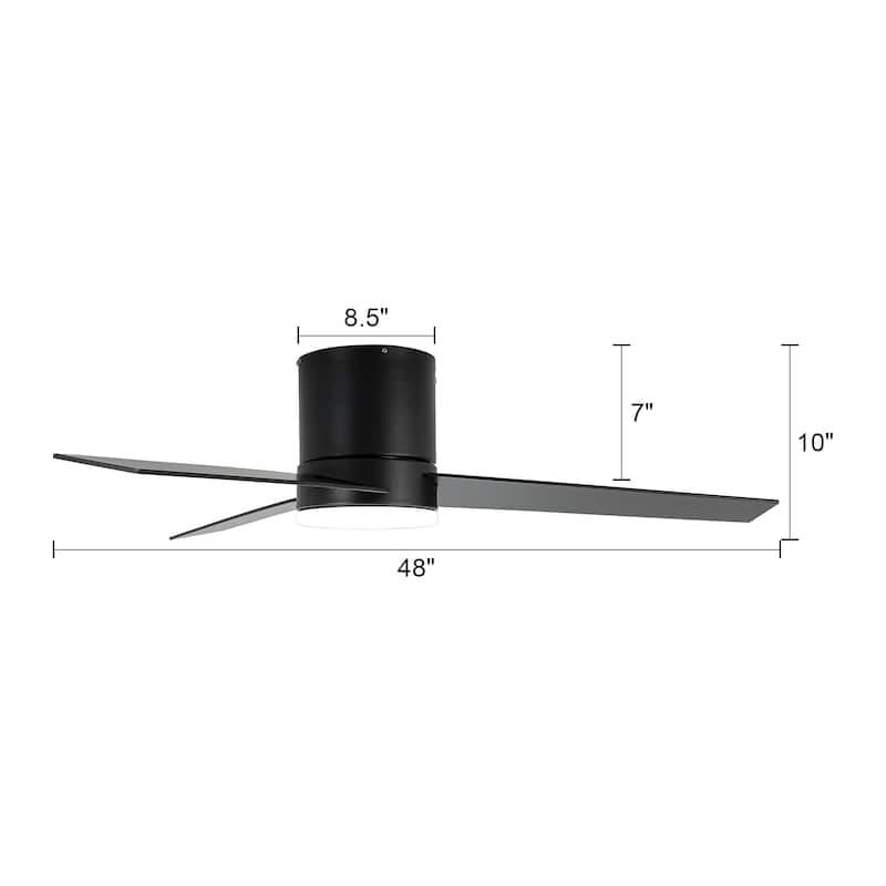 48" Matte Black Dimmable LED Flush Mount Ceiling Fan with Remote