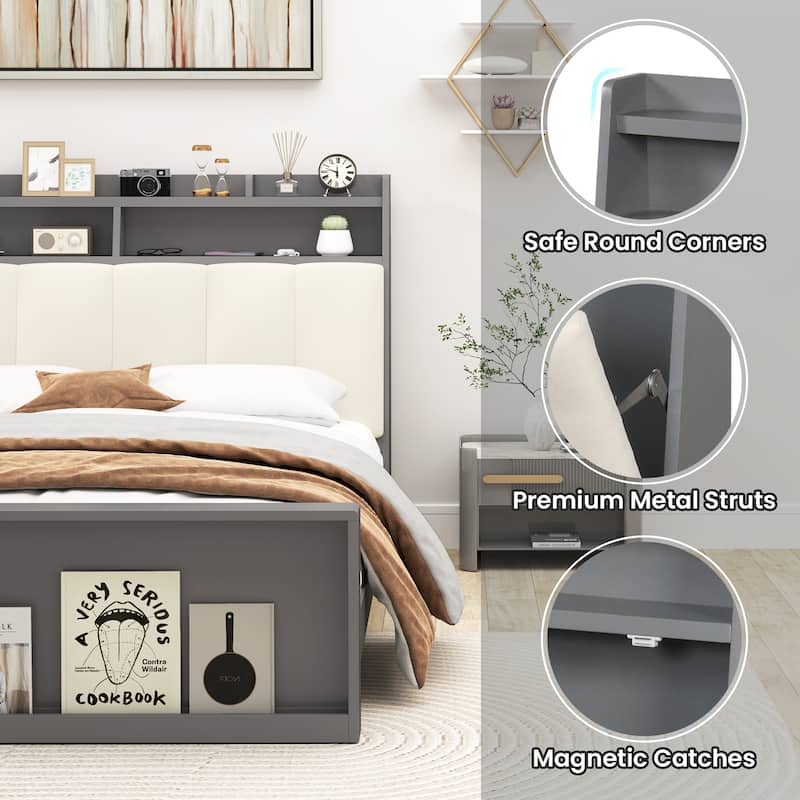 Gymax Full Size Bed Frame w/ Storage Modern Platform Bed Mattress