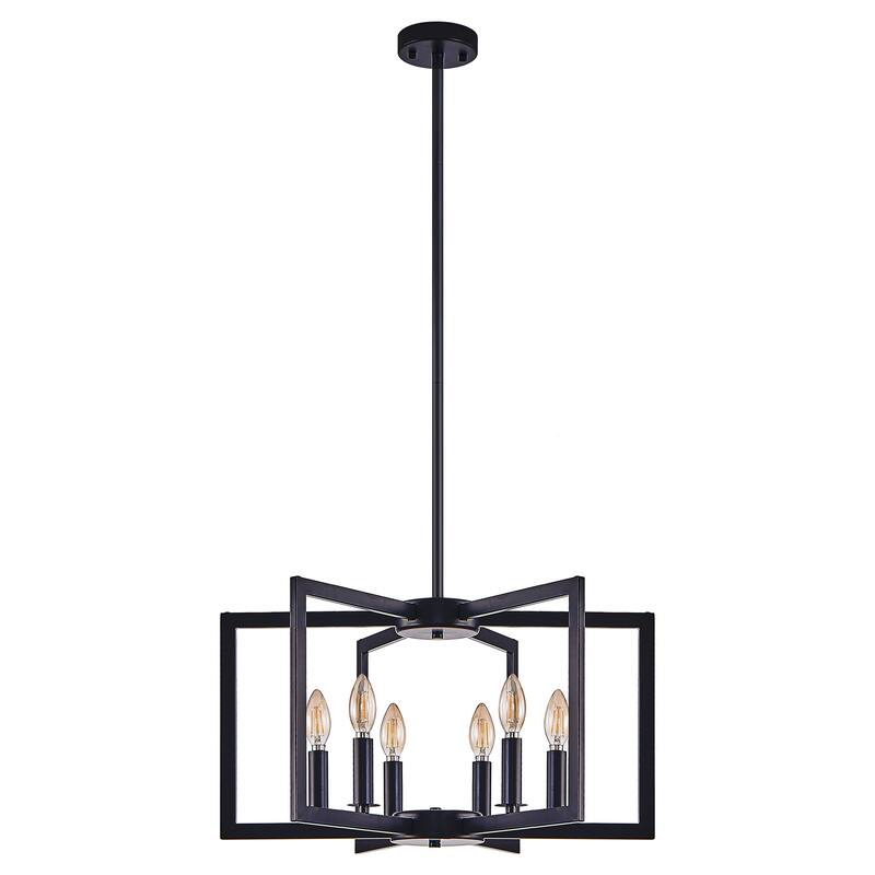 22" Modern Black Geometric 6-Light Chandelier, Metal Pendant Light Fixture for Living Room, Dining Room(Bulb Not Included)