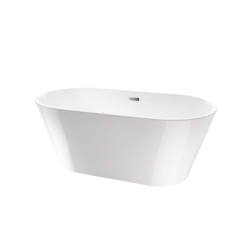 Vanity Art 59" Non-Slip Acrylic Freestanding Soaking Bathtub with Overflow & Pop-up Drain