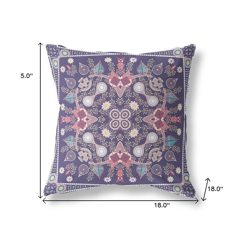HomeRoots 18" x 18" Purple Blown Seam Paisley Indoor Outdoor Throw Pillow - 18.00' X '5.00' X '18.00