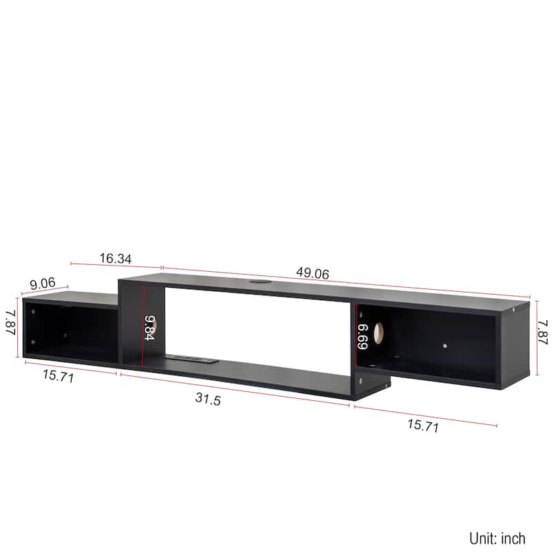 Wall Mounted Floating TV Stand with Charging Station