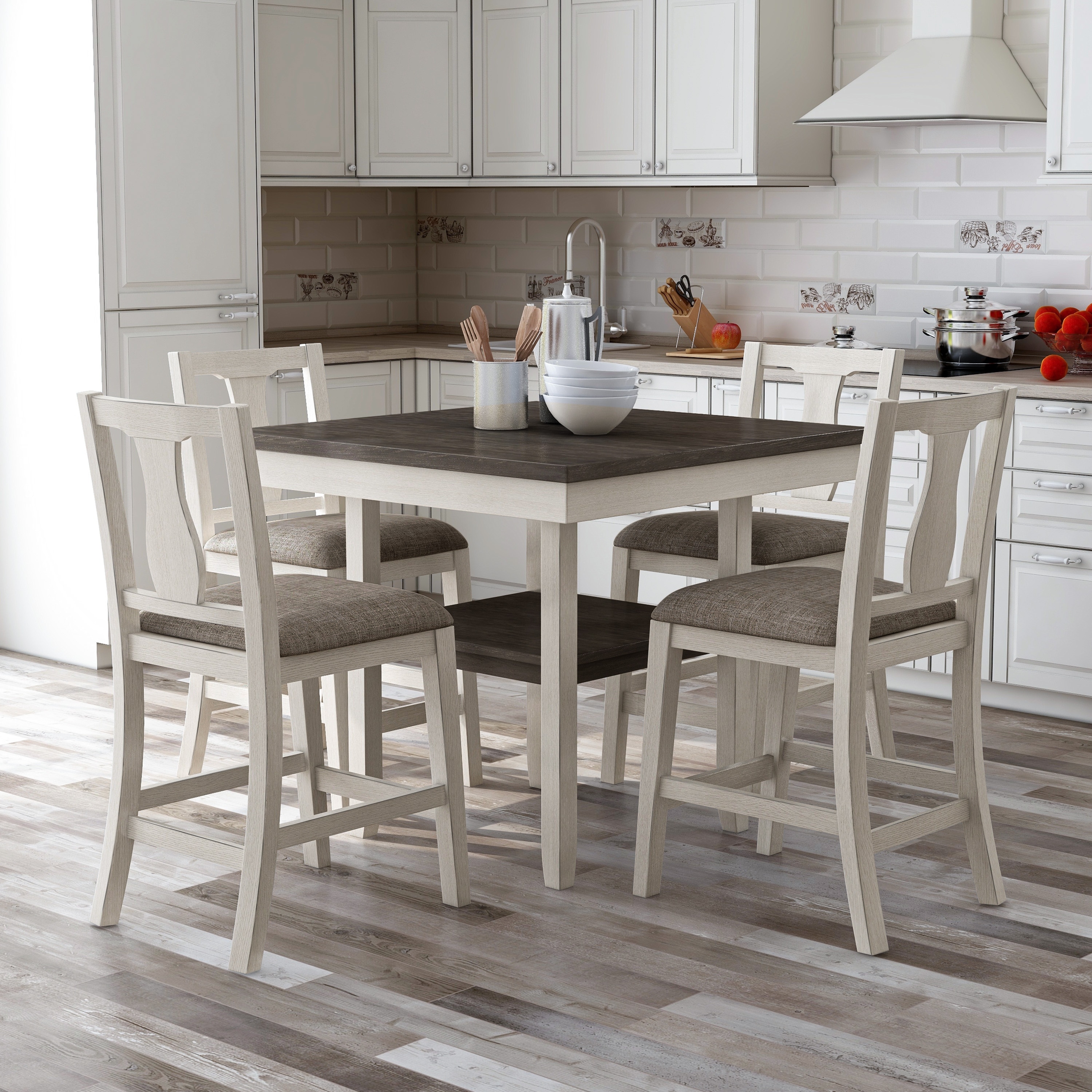 Copper Grove Merichleri Rustic Antique White Wood 5-Piece Counter Height Dining Set