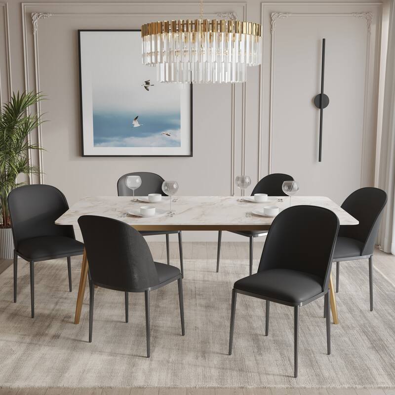 Zayle 7-Piece Dining Set 55-Inch Rectangular White Sintered Stone Dining Table and 6 Dining Side Chairs