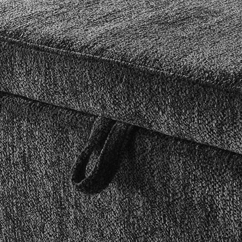 Gray Chenille Fabric Oval Storage Bench - Large Storage Space