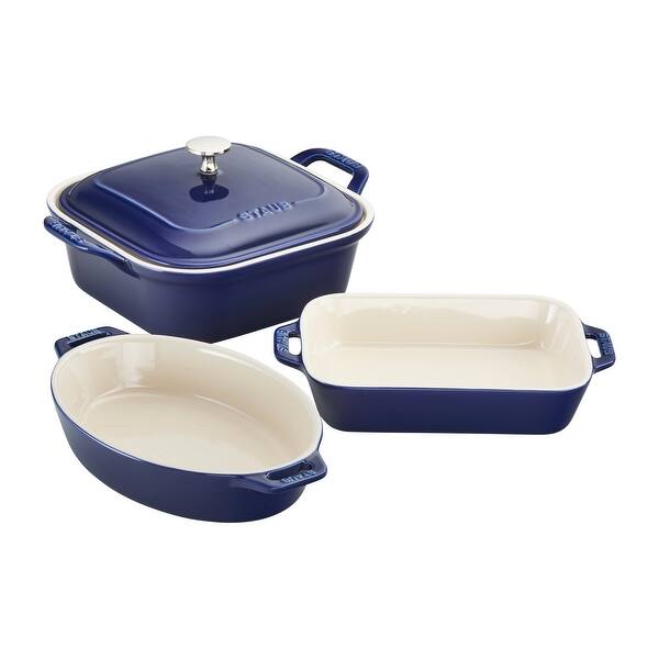 Staub Ceramic 4-pc Baking Pans Set, Casserole Dish with Lid, Brownie Pan - Dark Blue