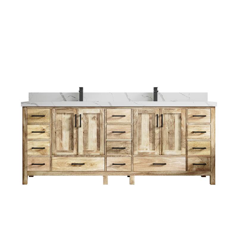 Willow Collections 84 in. W x 22 in. D Malibu Mango Double Sink Bathroom Vanity with Countertop - 2" Calacatta Laza - White Washed 