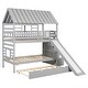 preview thumbnail 10 of 17, Twin over Twin House Bunk Bed with Trundle and Slide, Storage Staircase, Roof and Window Design