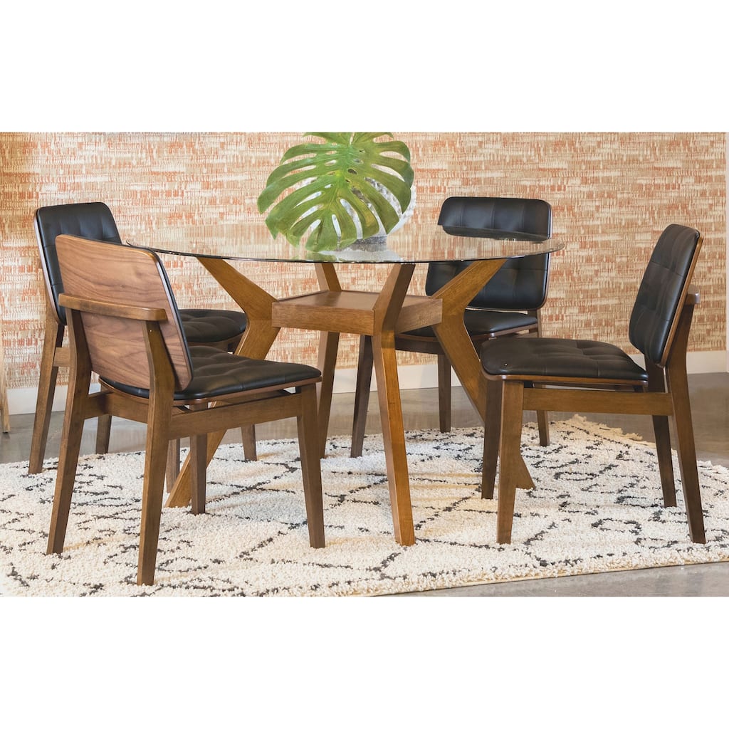 Paxton 5-piece Nutmeg Round Glass Top Dining Table Set