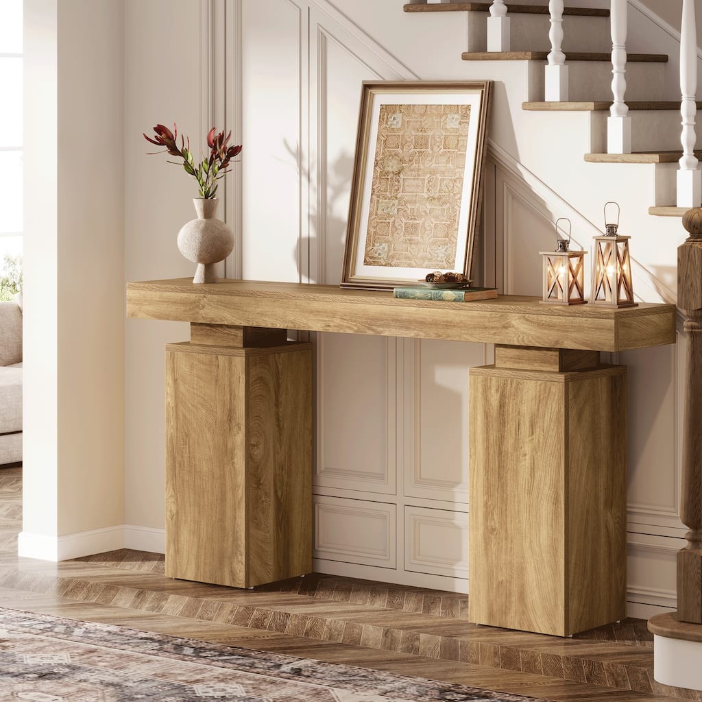 63-Inch Long Console Table, Farmhouse Entryway Table Behind Couch